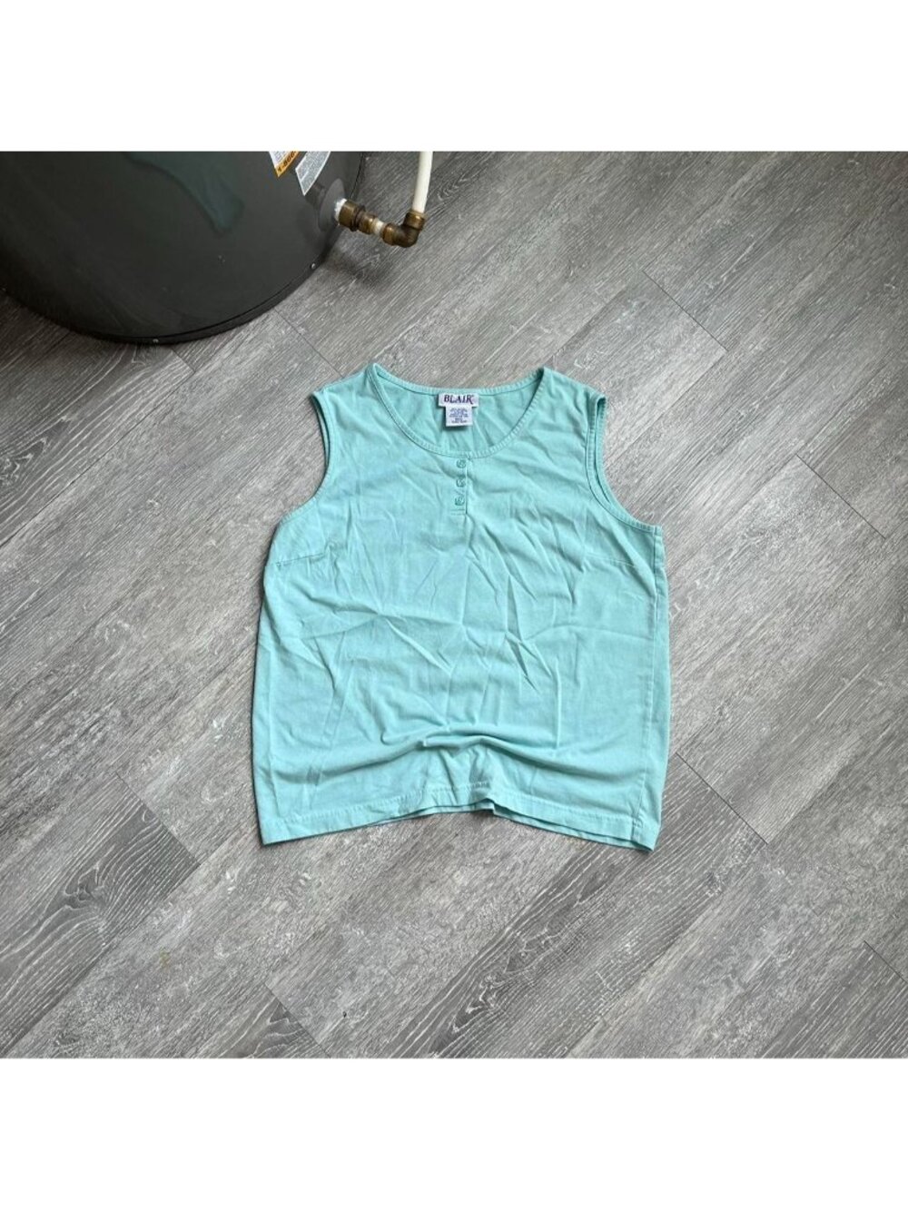 Teal Blue Vintage 90’s “Blair” Henley Style Tank Top Shirt (Tagged Women’s M)